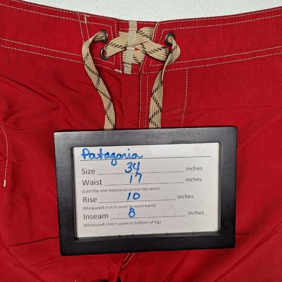 Patagonia Board Shorts Common Threads Red Drawstring Pockets Mens 34 Swim Trunks - Picture 8 of 10